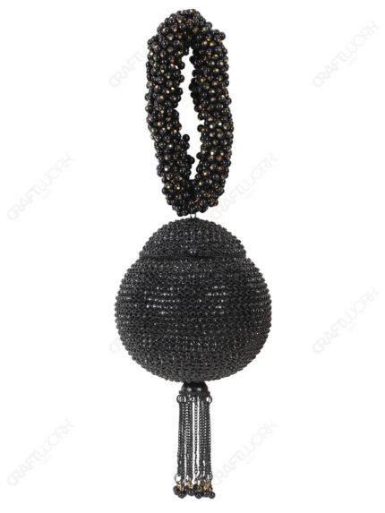 Black Crystal Ball Evening Clutch – Hand-Set Beaded Handle