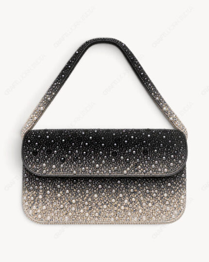 Ombre Beaded Shoulder Bag | Black to Silver Gradient