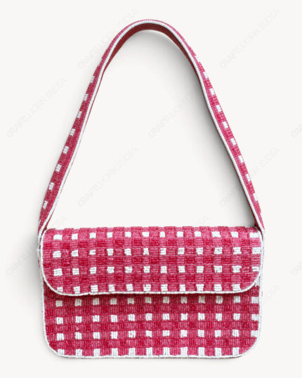 Checkerboard Beaded Shoulder Bag | Pink & White Check