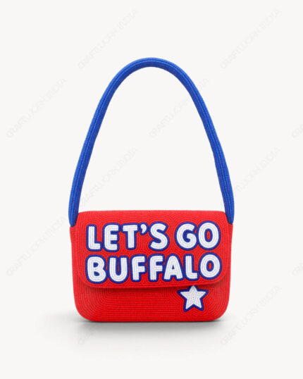 Mini Let’s Go Buffalo Beaded Shoulder Bag | Ivory Slogan on Red