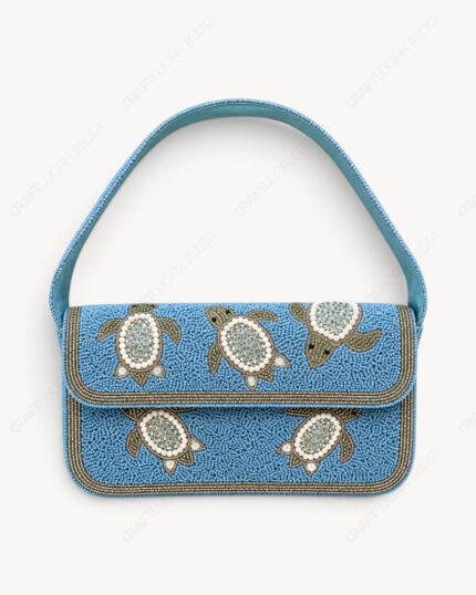 Sea Turtle Beaded Shoulder Bag | Five-Turtle Front Design