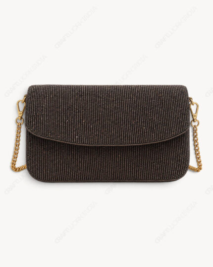 Solid Brown Beaded Shoulder Bag